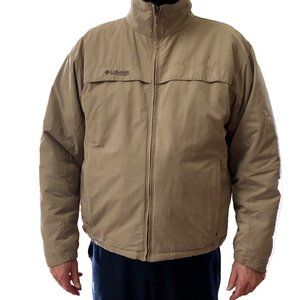 Men's Columbia Sueded Microfiber Full Zip Winter Jacket Khaki, Large MSRP 120.00